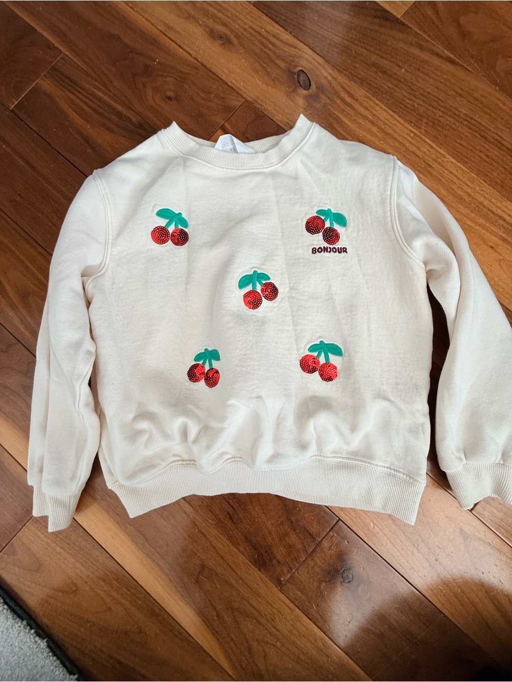 Cream Kids Sweatshirt with Cherry design
